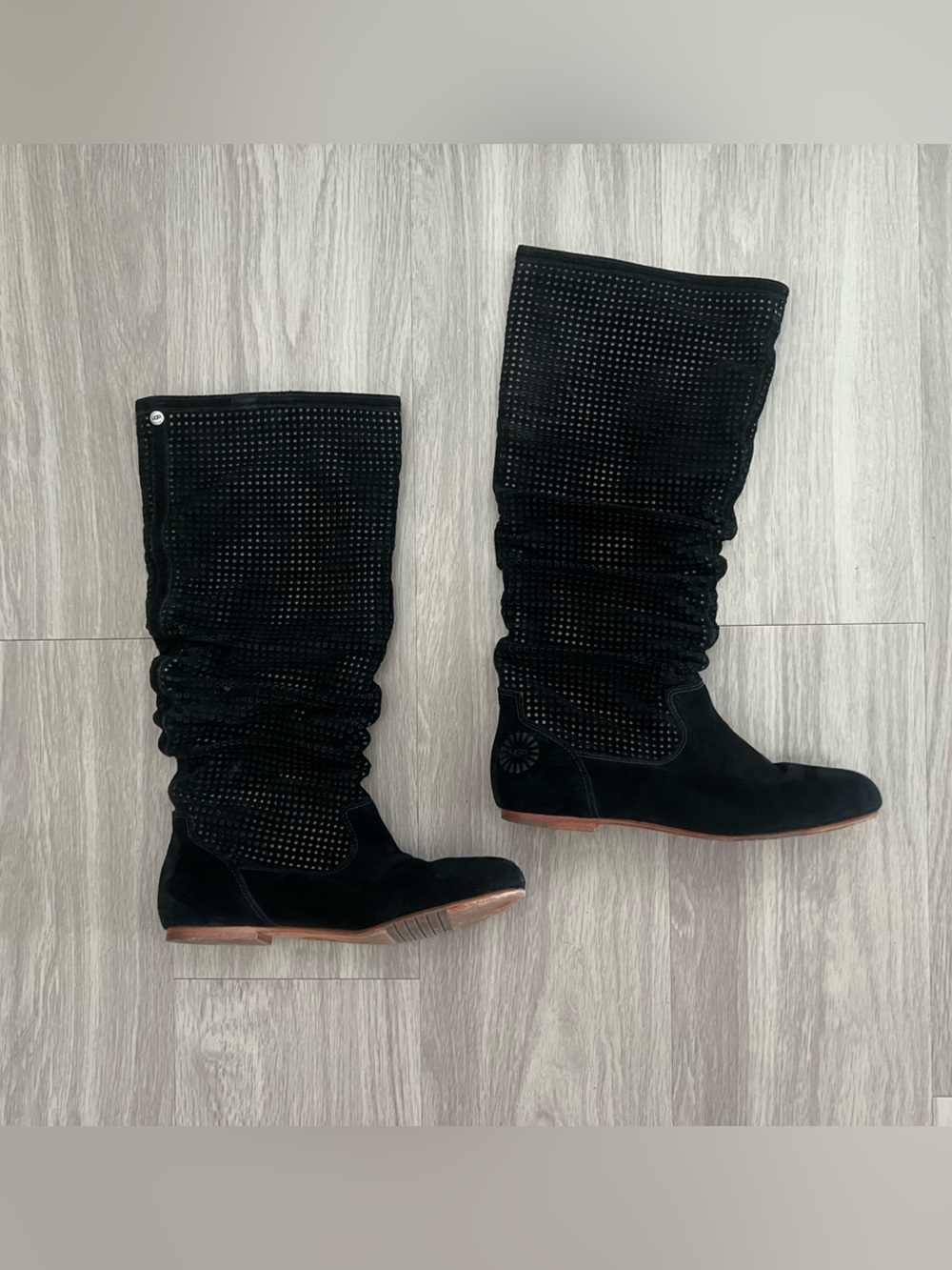 UGG Australia Black Perforated Slouch Knee High Suede Boots Women’s Size 7